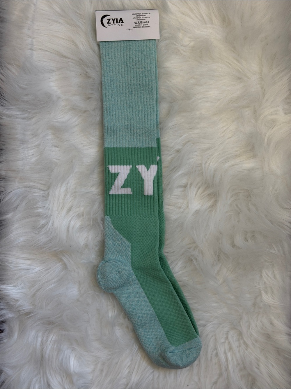 Zyia Active Womens Block Knee-High Socks Size S/M Green Logo Athletic Sporty NWT